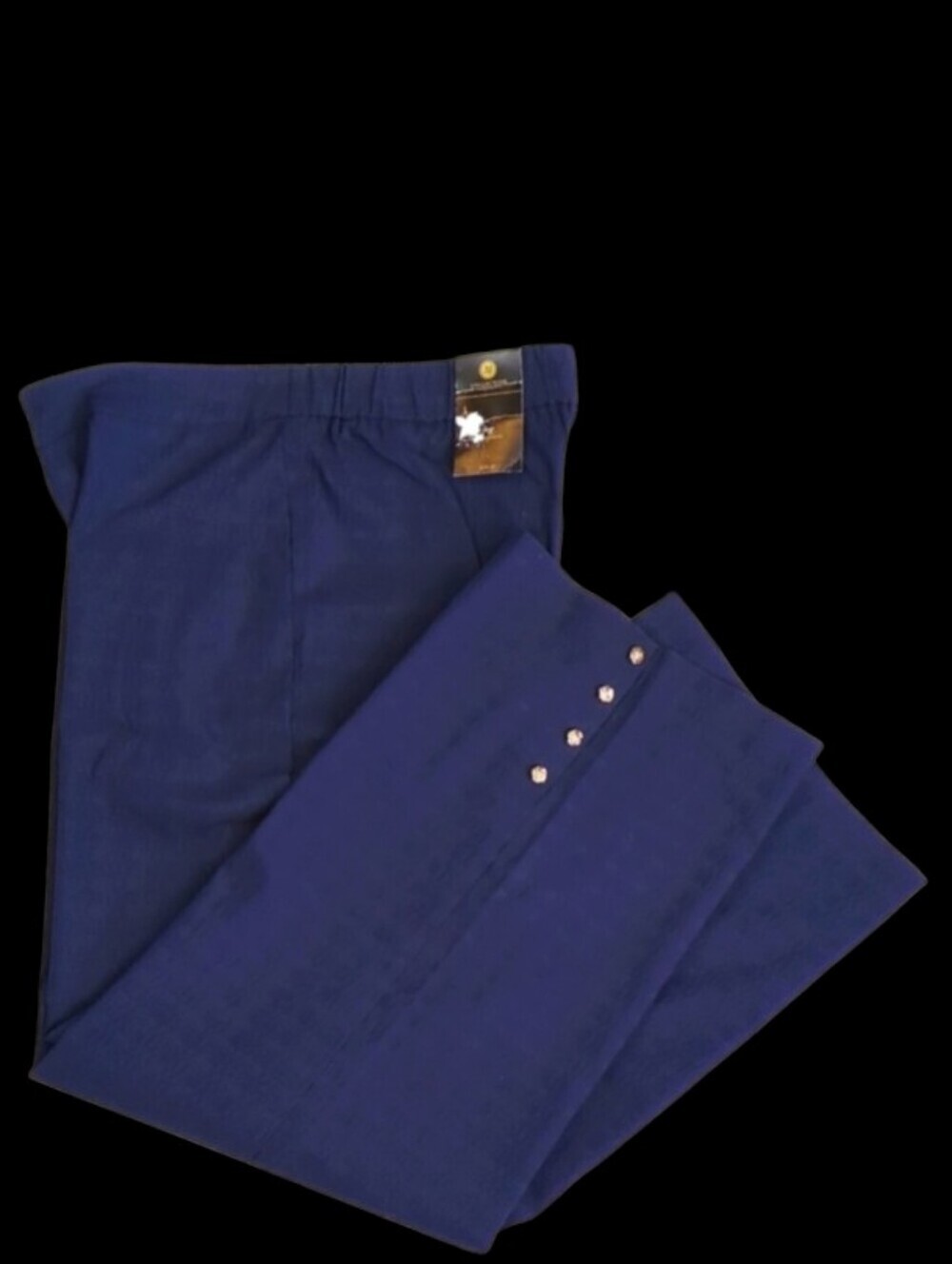 JM Collections Blue Rayon Blend Dress Pants With Gold Roses